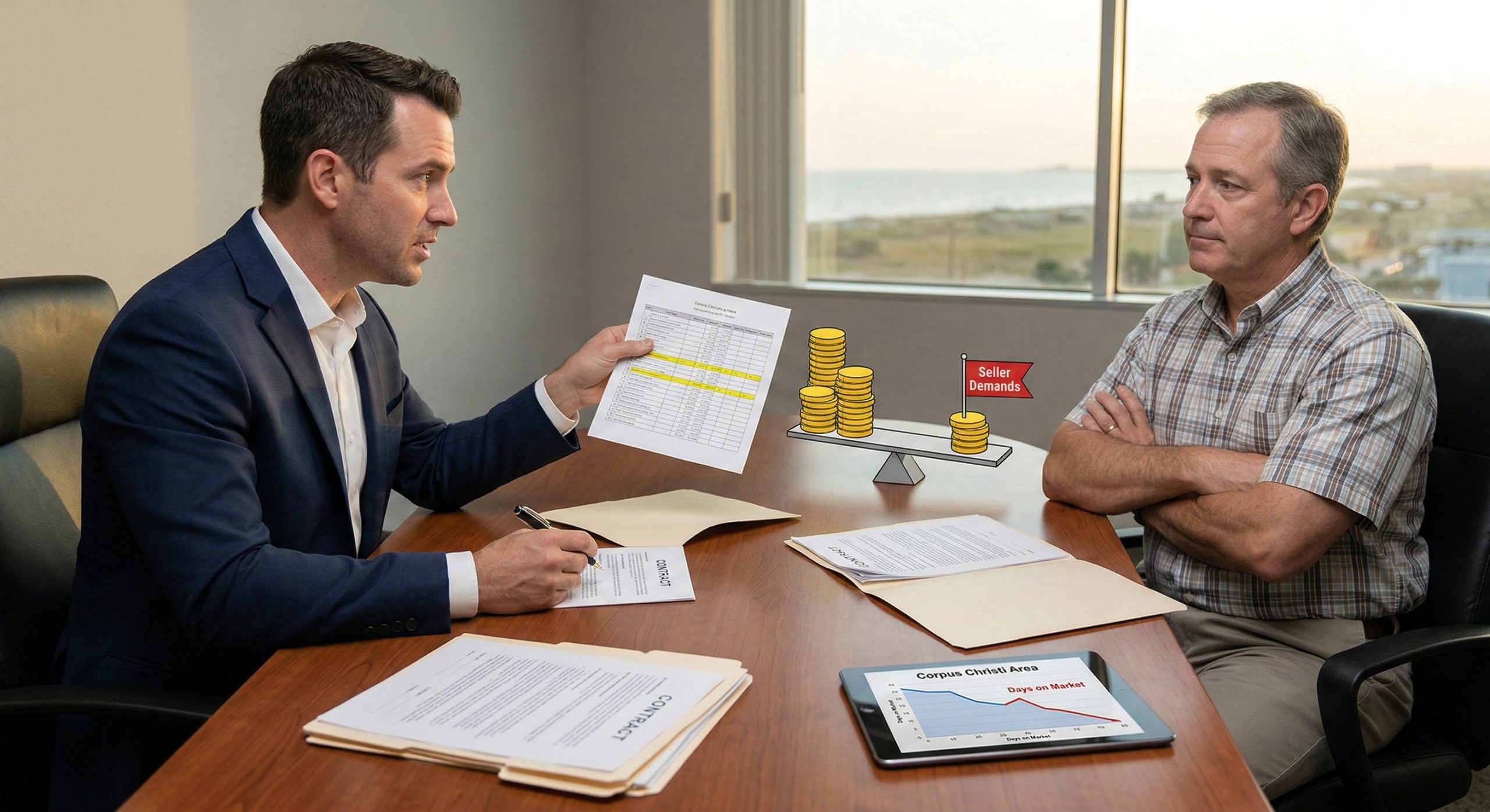 A Corpus Christi homebuyer signing a real estate contract after mortgage lenders in Corpus Christi, Texas, helped them negotiate seller concessions.